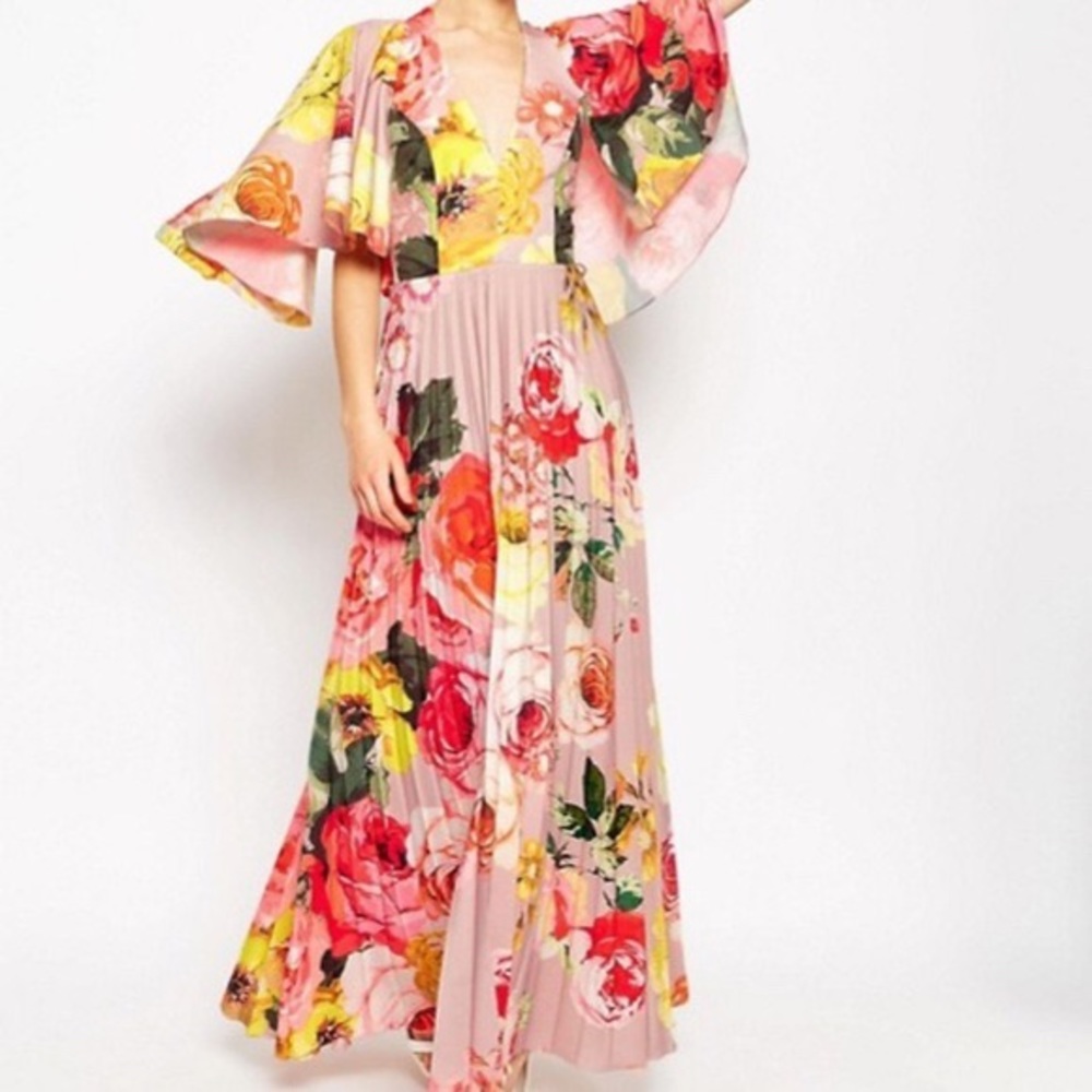 ASOS Floral Pleated Cape Dress - Size 4